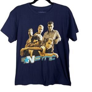 New NSYNC Womens XSmall Navy Blue Boyfriend Graphic Tee Crew Neck Short Sleeve